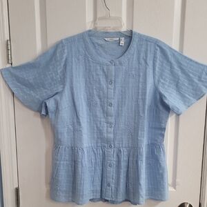 Isaac Mizrahi Blue Short Sleeve Peplum Blouse